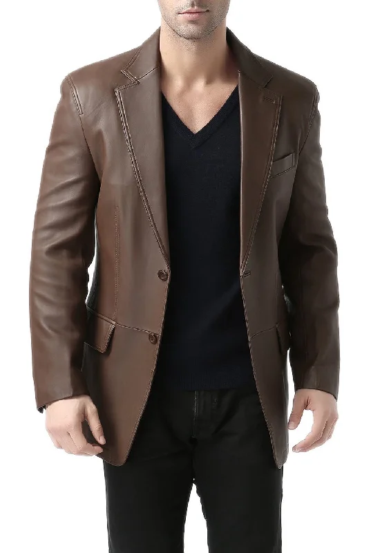 men's jackets with quick-dry technology-BGSD Men Grant Two-Button Leather Blazer