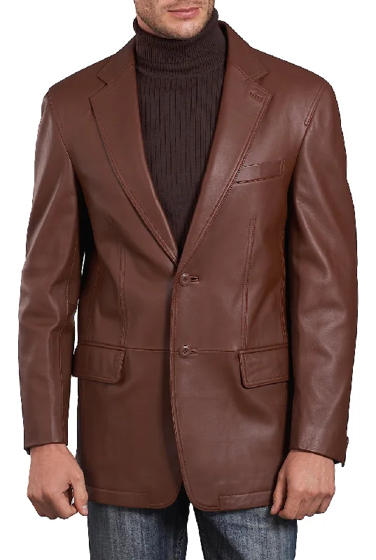 men's jackets with front zip closure for easy wear-BGSD Men Grant Two-Button Leather Blazer