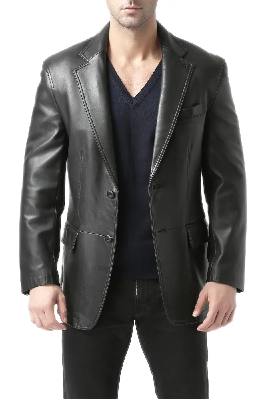 men's jackets with breathable side panels-BGSD Men Grant Two-Button Leather Blazer