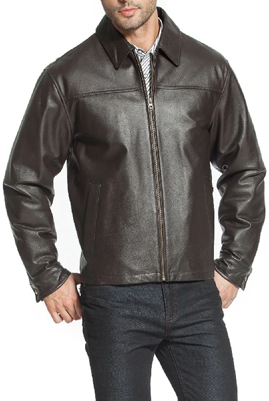 men's jackets with quilted inner padding-BGSD Men Greg Open Bottom Zip Front Leather Jacket