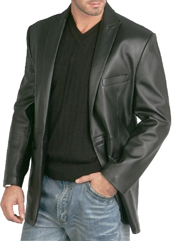 men's jackets with breathable moisture-wicking fabric-BGSD Men Judd One-Button Lambskin Leather Blazer