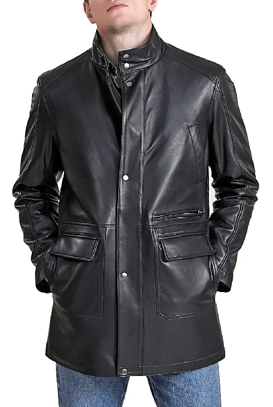 men's jackets with lightweight mesh lining for ventilation-BGSD Men Kyle New Zealand Lambskin Leather Car Coat