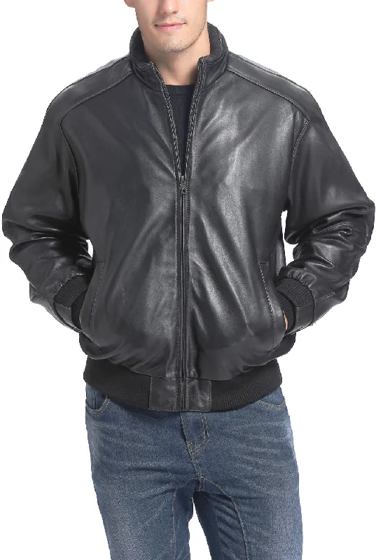 men's jackets with zippered inner pockets-BGSD Men City Lambskin Leather Bomber Jacket