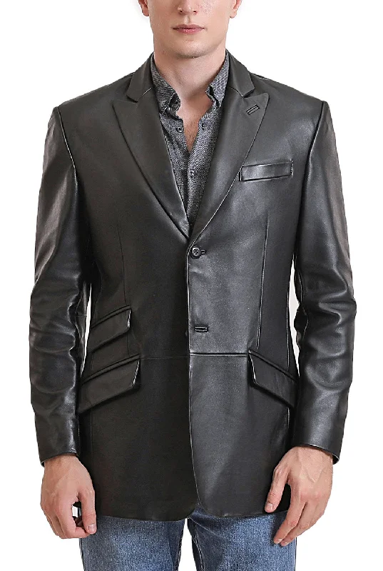 men's jackets with wind-resistant finish for outdoor use-BGSD Men Noah Two-Button Lambskin Leather Blazer