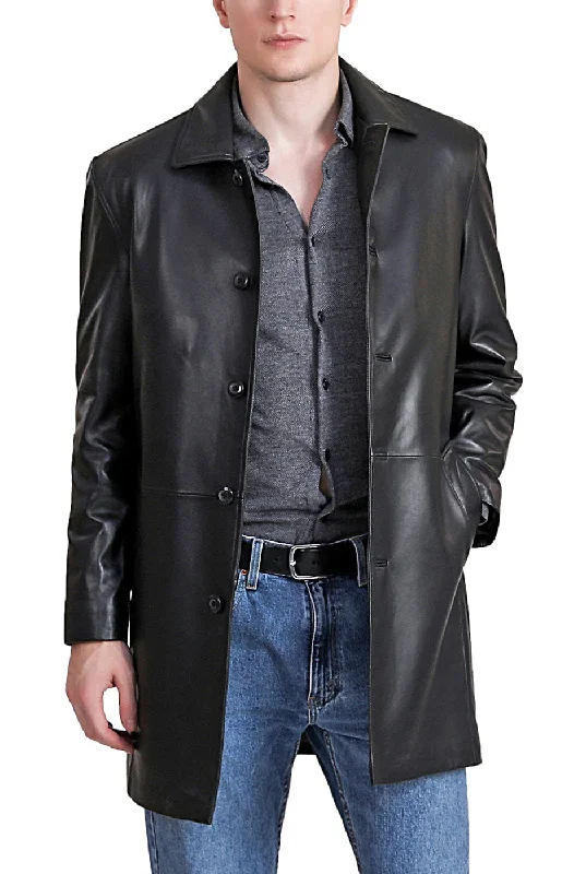 men's jackets with double-layer construction-BGSD Men Peter Three-Quarter Lambskin Leather Car Coat