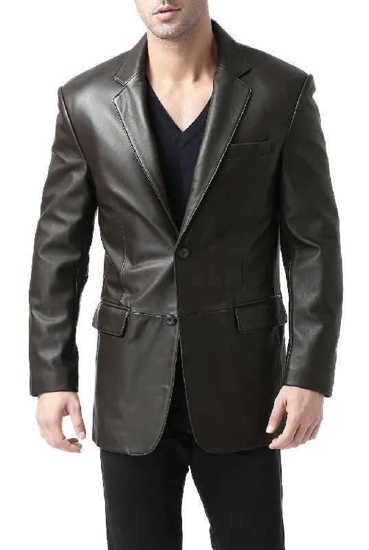 men's jackets with low-profile design-BGSD Men Richard Classic Two-Button Lambskin Leather Blazer