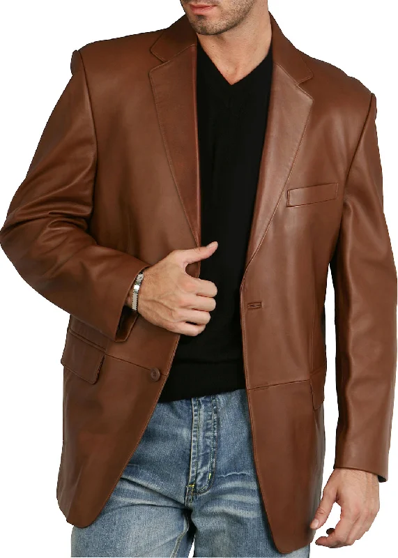 men's jackets with high-collar for warmth-BGSD Men Richard Classic Two-Button Lambskin Leather Blazer