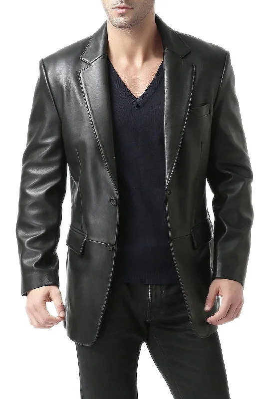 men's jackets with front pockets for convenience-BGSD Men Richard Classic Two-Button Lambskin Leather Blazer