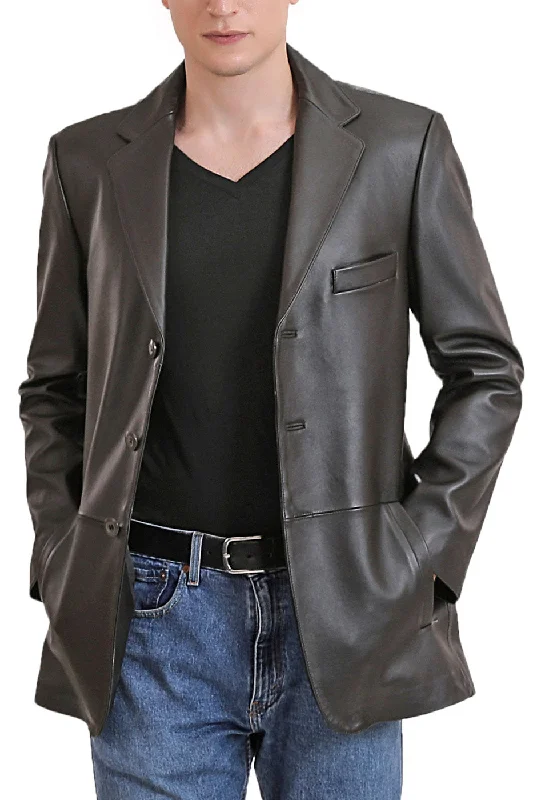 men's jackets with high-tech performance fabric-BGSD Men Leroy Three Button Lambskin Leather Blazer