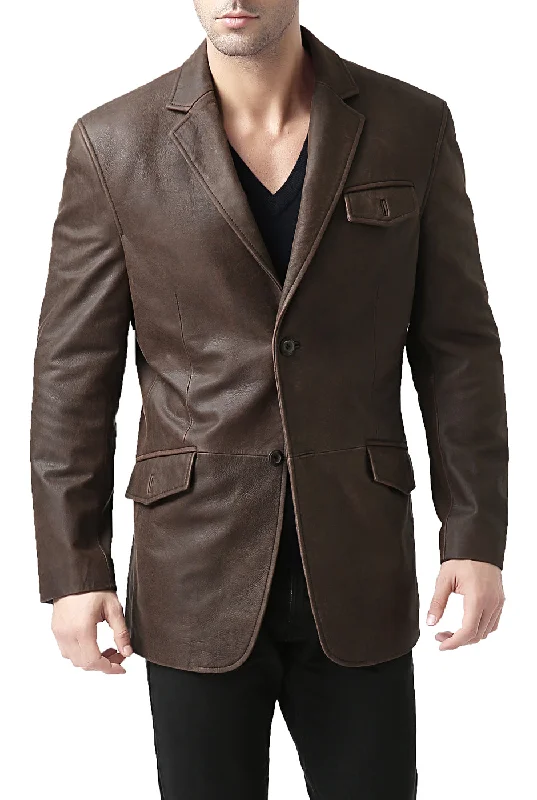 men's jackets with custom zipper details-BGSD Men Two-Button Cowhide Leather Blazer