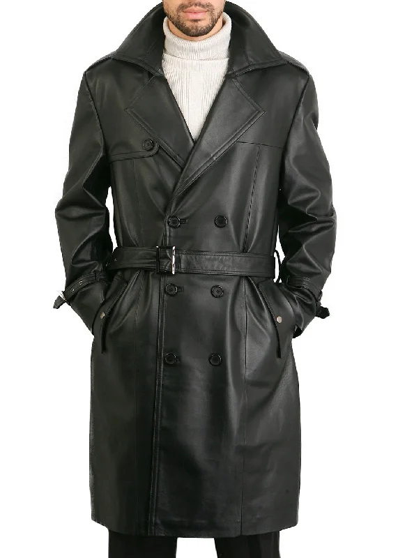 men's jackets with full-length zipper for coverage-BGSD Men Xander Classic Leather Long Trench Coat