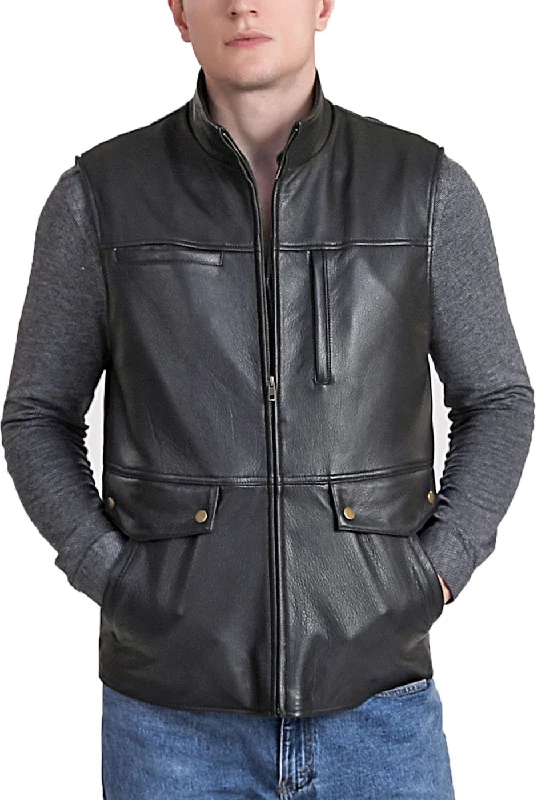 men's jackets with zippered cuffs-BGSD Men Goatskin Leather Field Vest