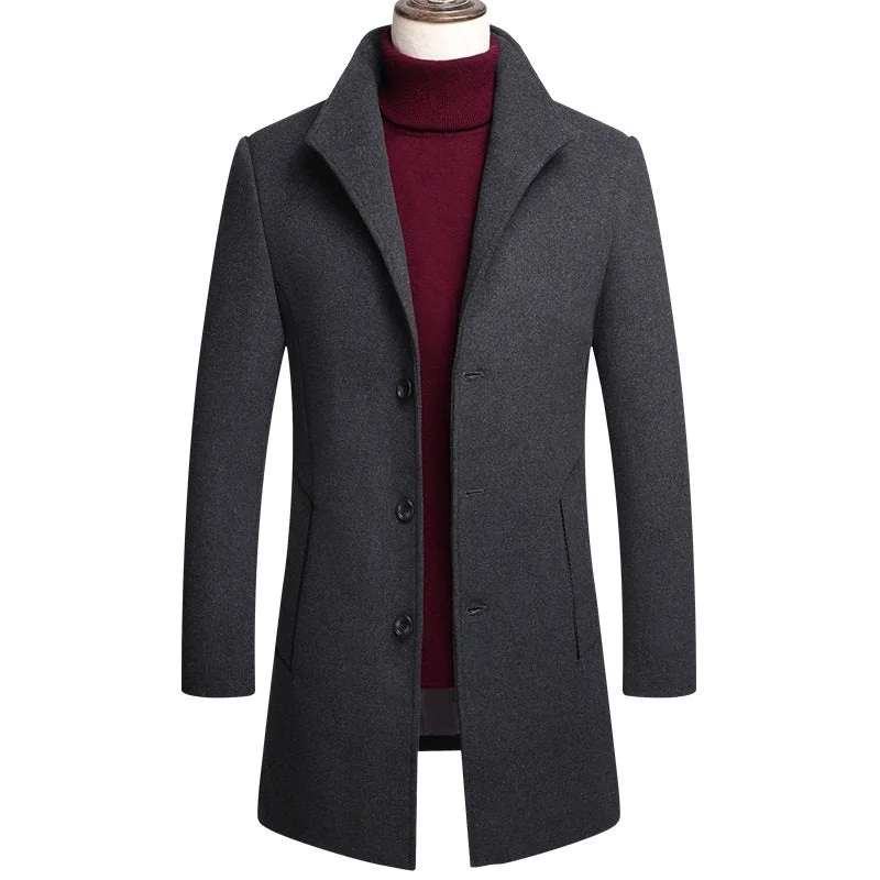 men's jackets with eco-friendly insulation-Premium Men's Thick Wool Blend Coat