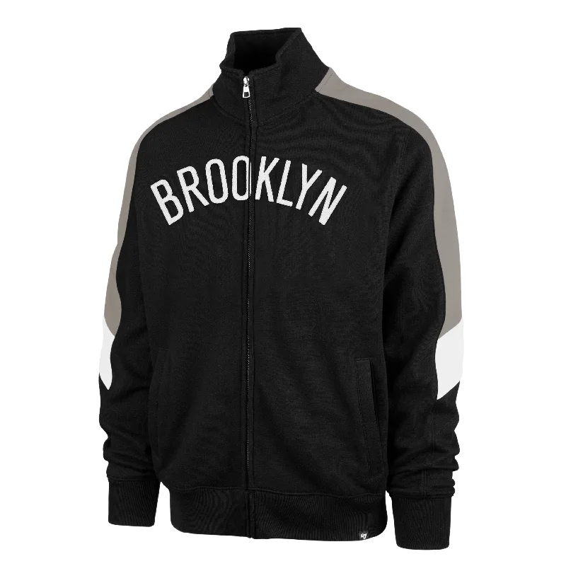 mens hoodie for fashionable daily wear-BROOKLYN NETS WORDMARK '47 SHOOT OUT TRACK JACKET