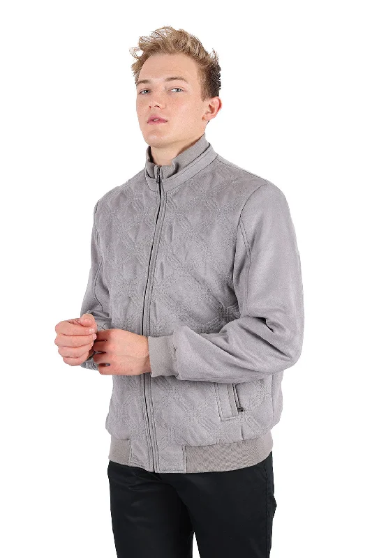 men's jackets with reinforced fabric at collar-Chic Trendy Bomber Jacket