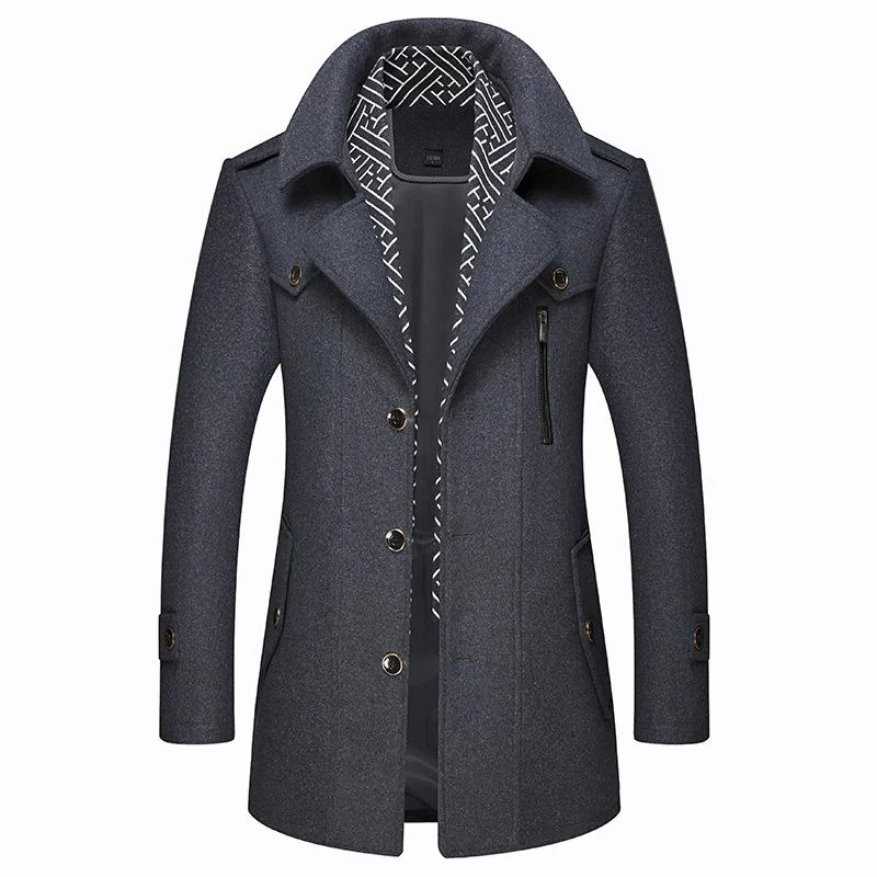 men's jackets with multi-layer insulation system-Men's Classic Slim Fit Wool Coat With Scarf