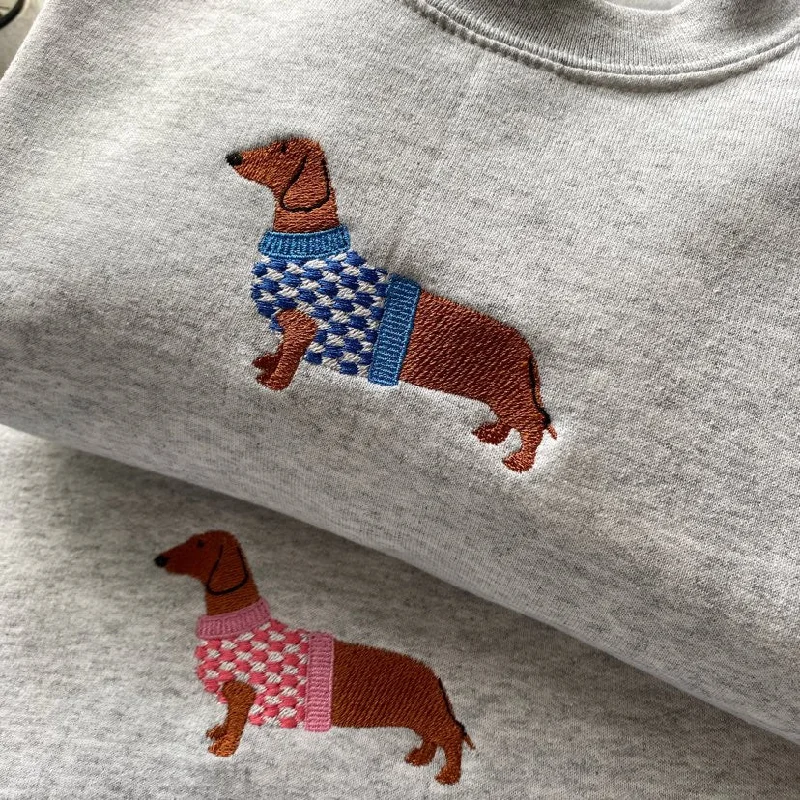 mens hoodie with bold street graphics-Dachshund Embroidered Sweatshirt