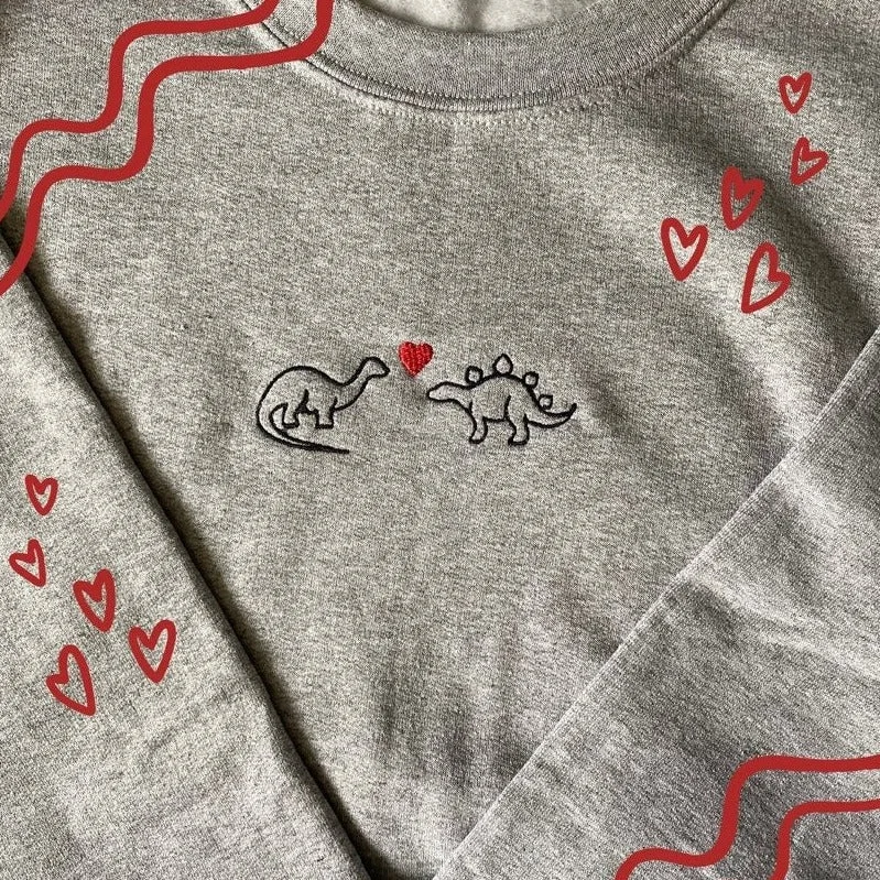 mens hoodie with comfortable oversized fit-'Dinosaurs in love' Embroidered Sweatshirt