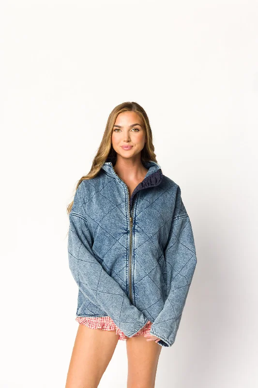 men's jackets with stylish piping details-Eclipse Quilted Jacket in Denim