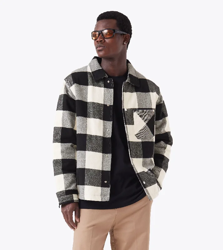 men's jackets with reinforced fabric patches-Hike Plaid Overshirt Black/Vintage White