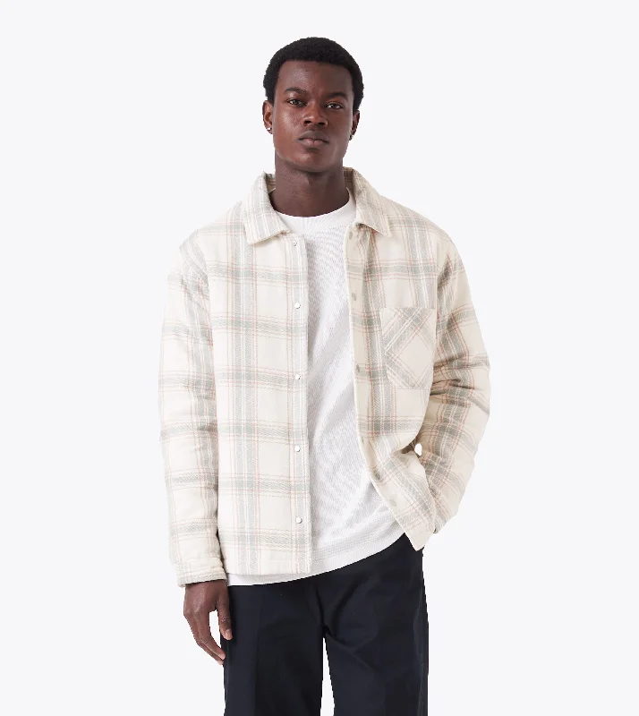 men's jackets with quick-release zippers-Hike Plaid Overshirt Vintage White/Lt Blue