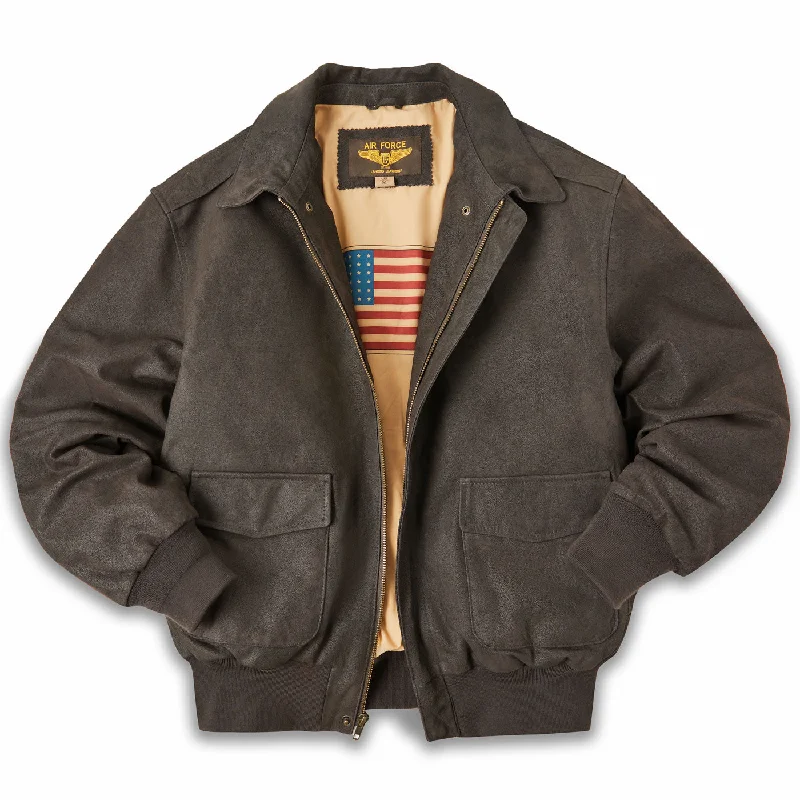 men's jackets with lightweight padding-Landing Leathers Air Force Men A-2 Distressed Leather Flight Jacket