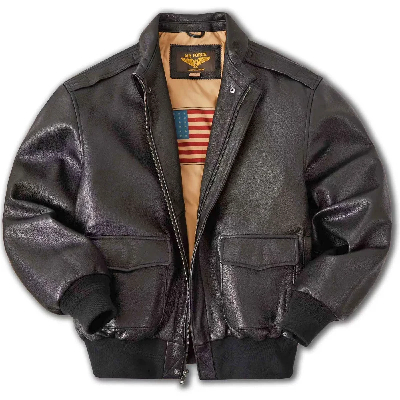 men's jackets with fleece-lined interior-Landing Leathers Air Force Men A-2 Goatskin Leather Flight Bomber Jacket