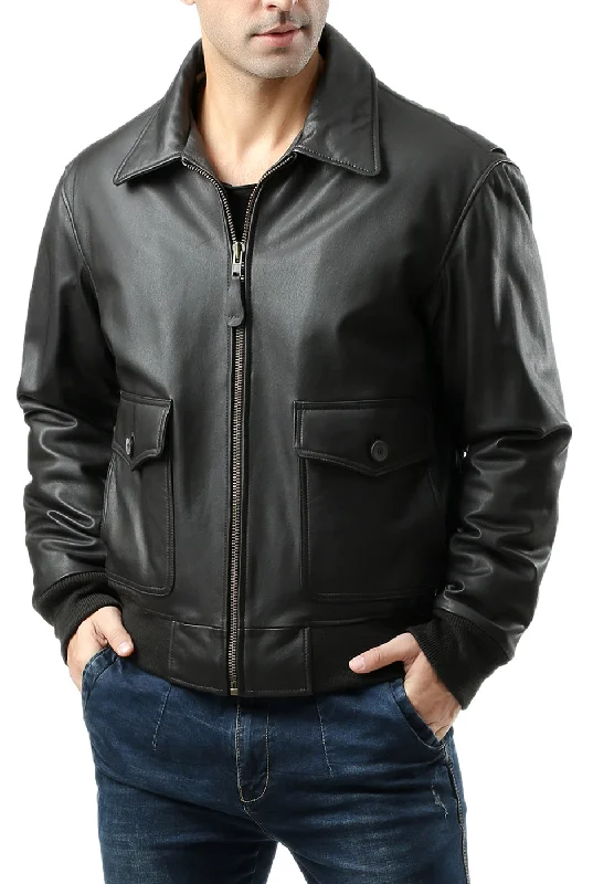 men's jackets with cozy knit cuffs-Landing Leathers Men Air Force G-2 Goatskin Leather Flight Bomber Jacket