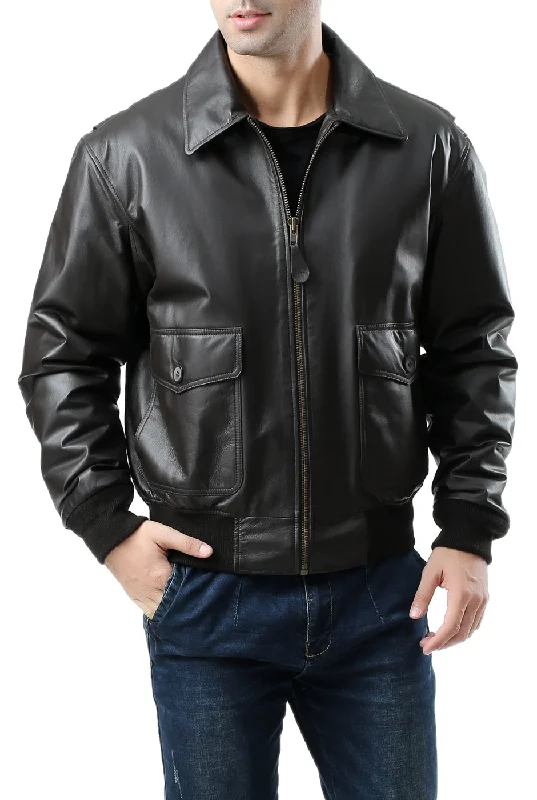 men's jackets with reinforced fabric patches-Landing Leathers Men Air Force G-2 Leather Flight Bomber Jacket