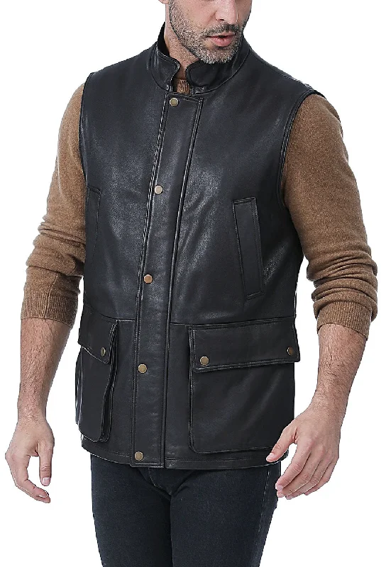 men's jackets with weatherproof shell material-Landing Leathers Men Goatskin Leather Munitions Vest