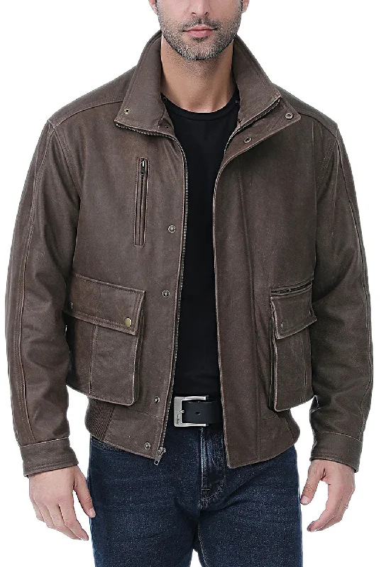 men's jackets with warm weather adaptability-Landing Leathers Men Distressed Cowhide Leather Bomber Jacket