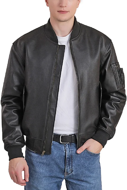 men's jackets with adjustable waist drawstring-Landing Leathers Men MA-1 Leather Flight Bomber Jacket