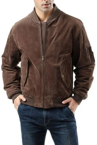 men's jackets with adjustable hood fit-Landing Leathers Men MA-1 Suede Leather Flight Bomber Jacket