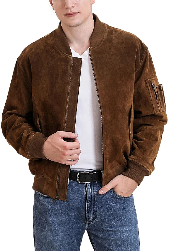 men's jackets with button flap pockets-Landing Leathers Men MA-1 Suede Leather Flight Bomber Jacket