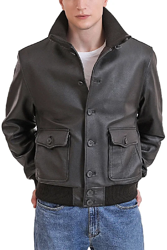 men's jackets with high-performance breathable material-Landing Leathers Men Navy A-1 Leather Flight Bomber Jacket