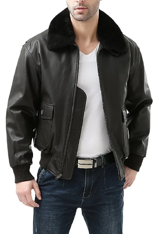 men's jackets for urban commuting-Landing Leathers Men Premium Navy G-1 Goatskin Leather Flight Bomber Jacket