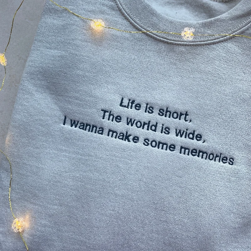 mens hoodie with unique sports details-Life is short the world is wide (just text)