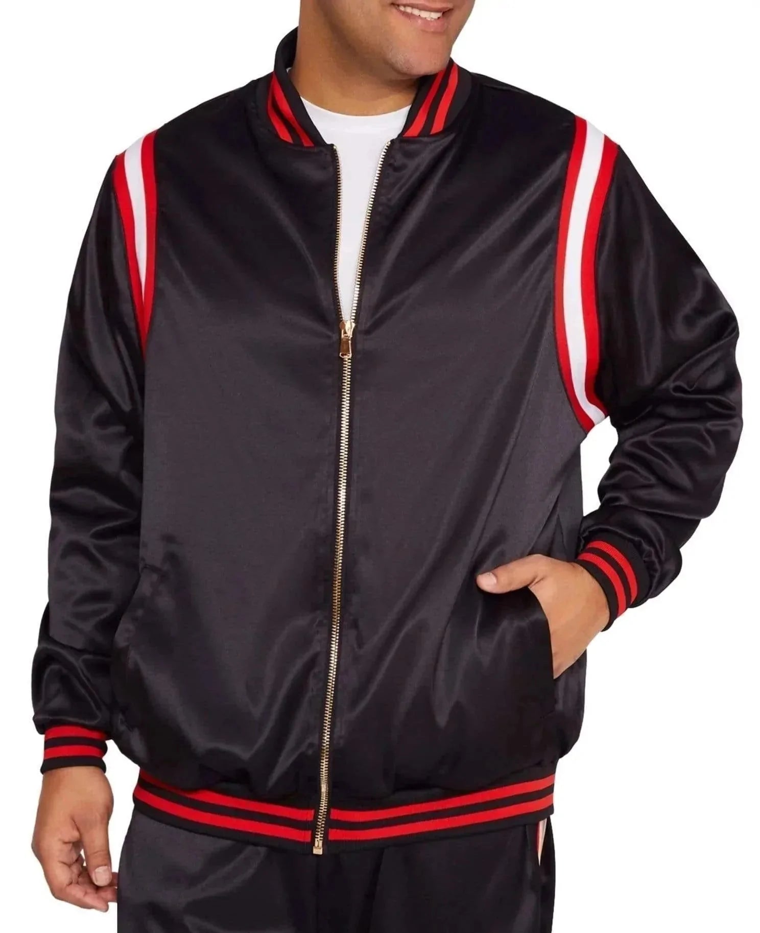 men's jackets with comfortable fleece cuff lining-Logo Satin Bomber Jacket