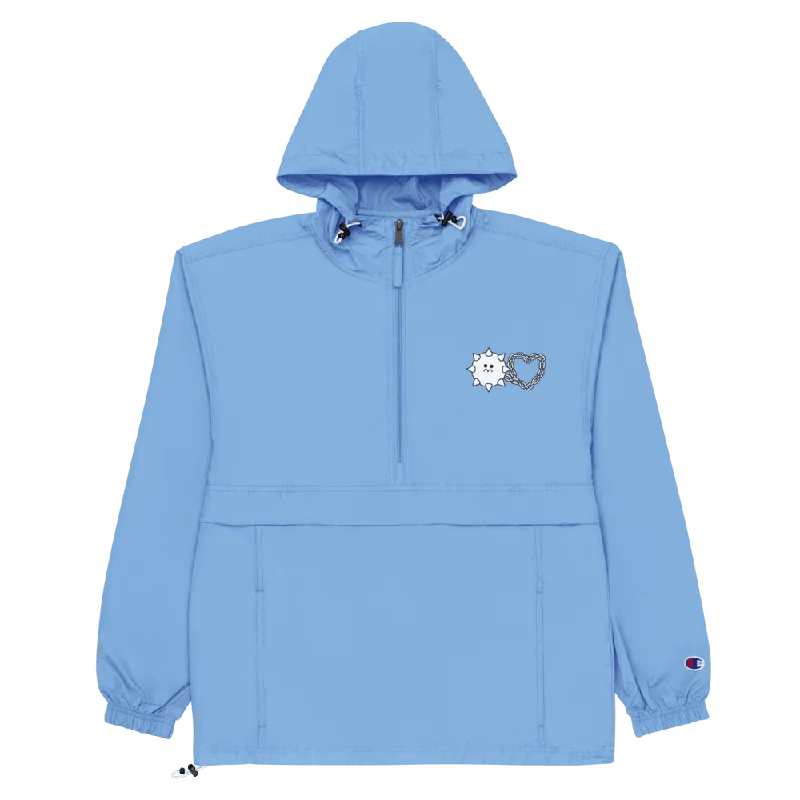 men's jackets for outdoor activities in spring-Love Hurts® x Champion Embroidered Packable Jacket (Pastel Blue)