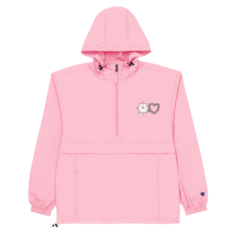 men's jackets with full coverage zippered hood-Love Hurts® x Champion Embroidered Packable Jacket (Pastel Pink)