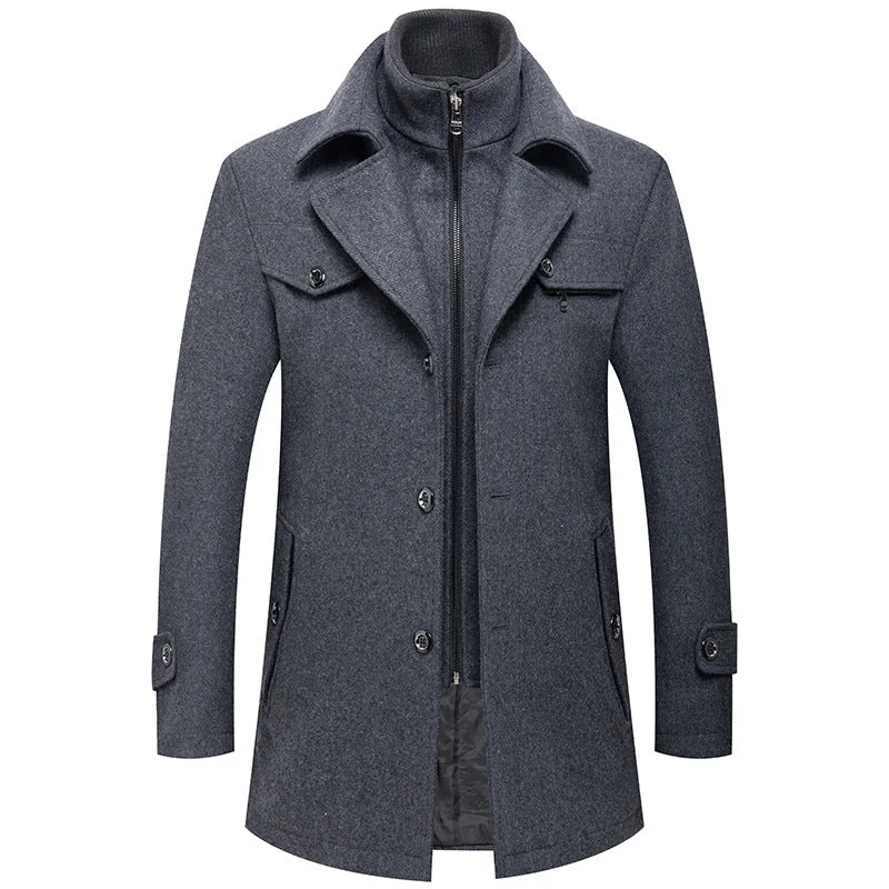 men's jackets for multi-season wear-Men's British Double Layered Wool Blend Coat