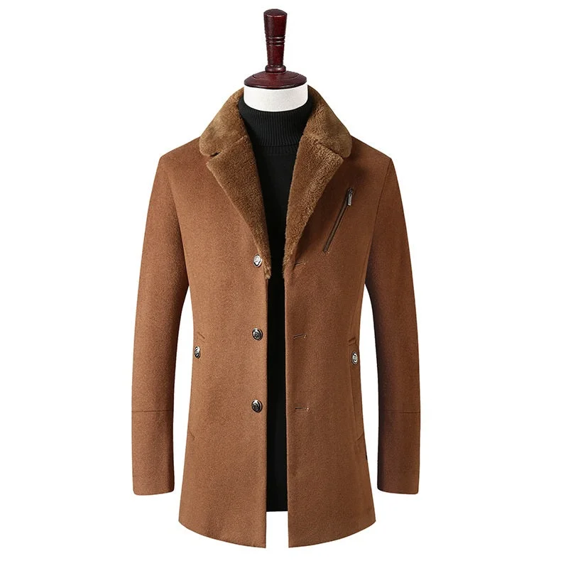 men's jackets for ultra-cold weather protection-Men's Business Fur Collar Wool Pea Coat