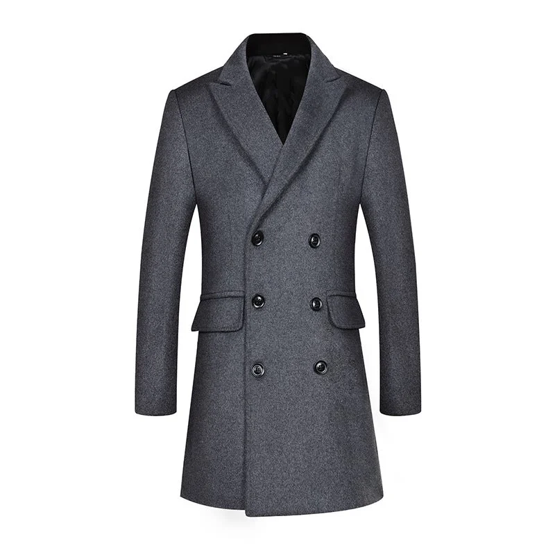 men's jackets for snow and ice protection-Men's Classic Double-Breasted Long Wool Coat