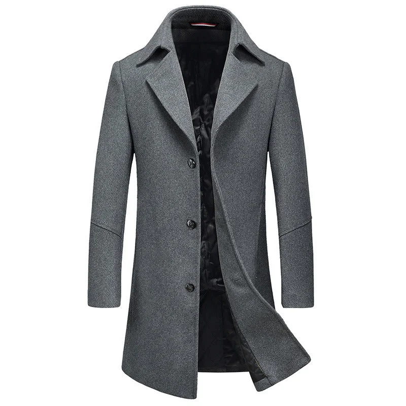 men's jackets with breathable mesh side panels-Men's Classic Long Wool Blend Coat