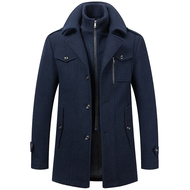 men's jackets with reinforced fabric in high-stress areas-Men's Classic Thicken Double-Layer Collar Wool Coat