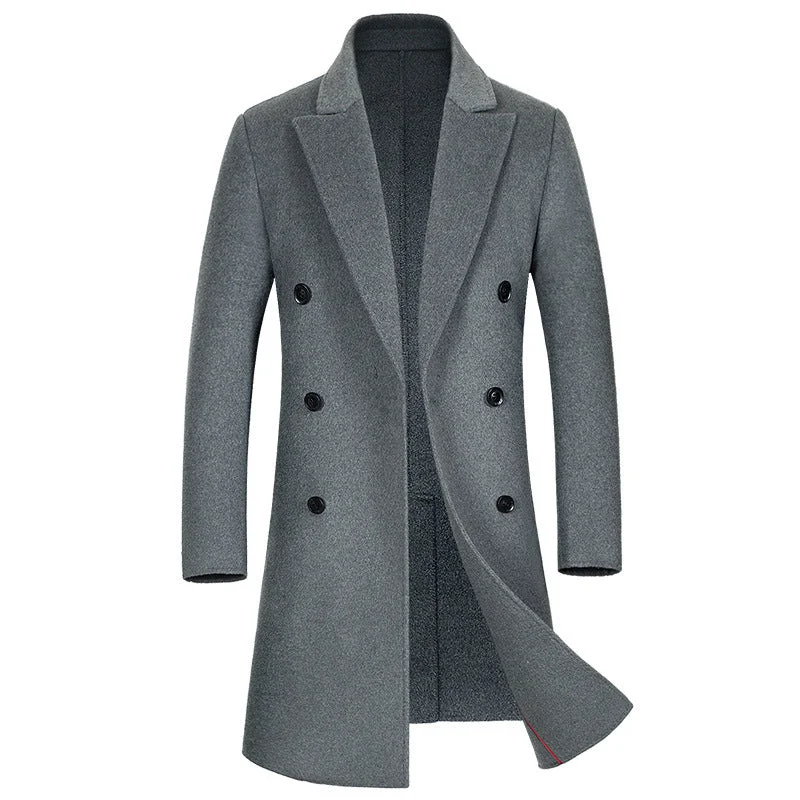 men's jackets with dual-layered insulated fabric-Men's Double-Faced Long Wool Coat