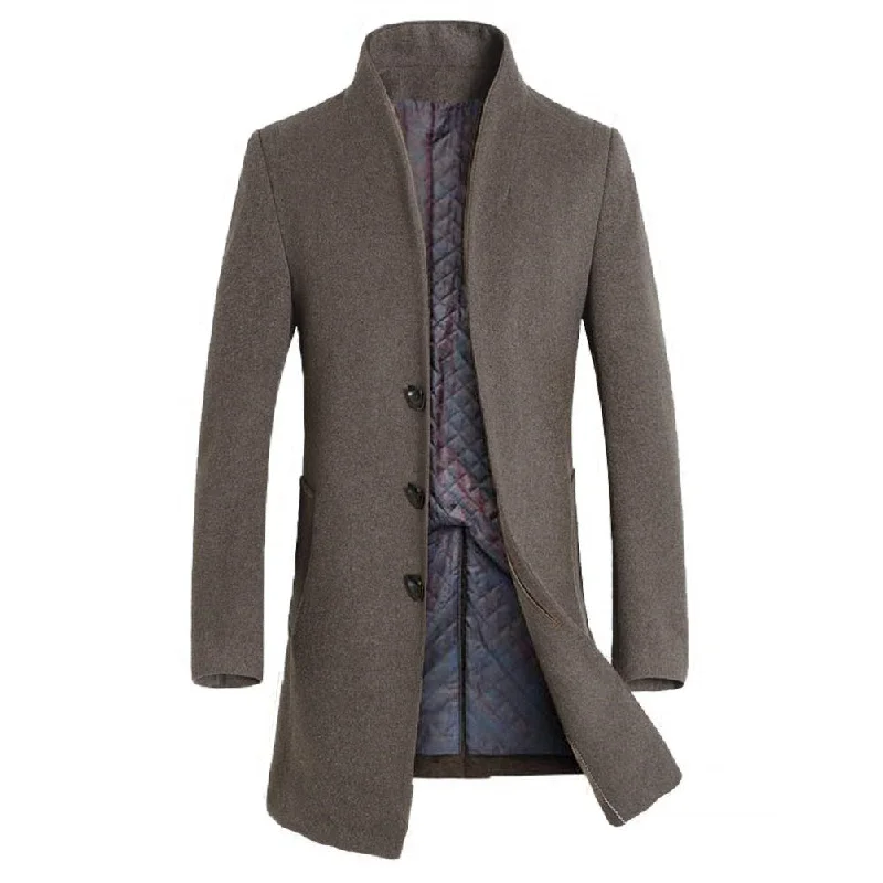 men's jackets with premium down insulation-Men's Business Slim Wool Long Pea Coat