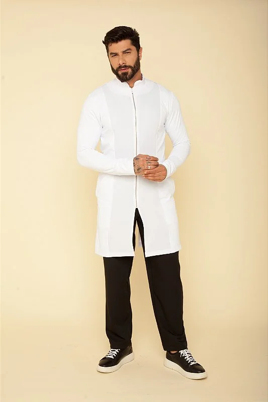 men's jackets for wet weather protection-Men's Lab Coat Theo White