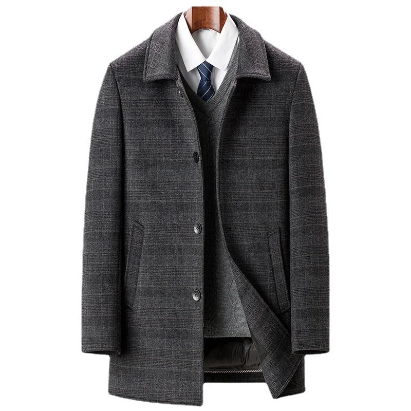 men's jackets with soft outer texture-Men's Premium Business Duck Down Lining Wool Coat