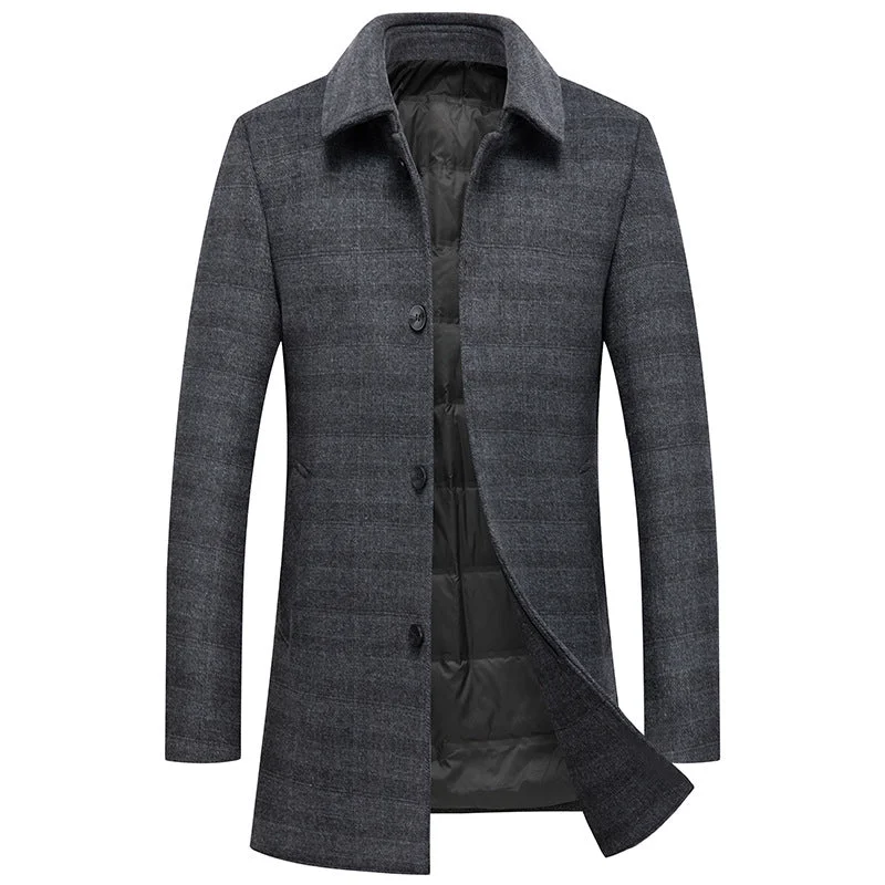 men's jackets with custom fit for layering-Men's Premium Business Duck Down Lining Wool Coat